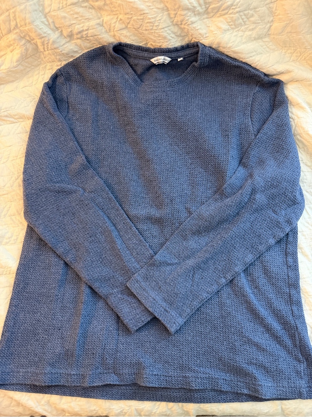 English Laundry Men's Navy Textured Crewneck Sweater